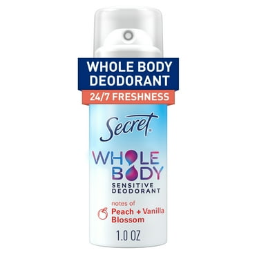 Secret Whole Body Deodorant for Women, Peach & Vanilla Scent, Aluminum Free Deodorant Spray, 72 HR Odor Protection, 1.0 oz
