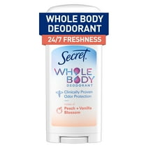 Secret Whole Body Stick Aluminum Free Deodorant for Women with Notes of Peach & Vanilla 2.6oz