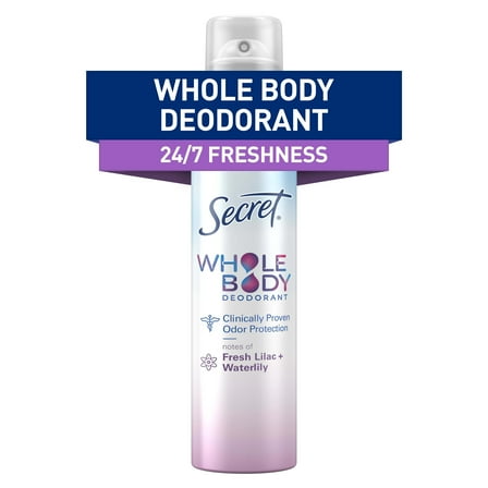 Secret Whole Body Women's Deodorant Aluminum Free Spray, Lilac & Waterlily 3.5oz