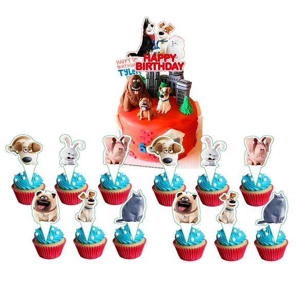 Secret of Pets Cake Topper CupcakeS Set Birthday Party Supplies Decoration Decor Kit