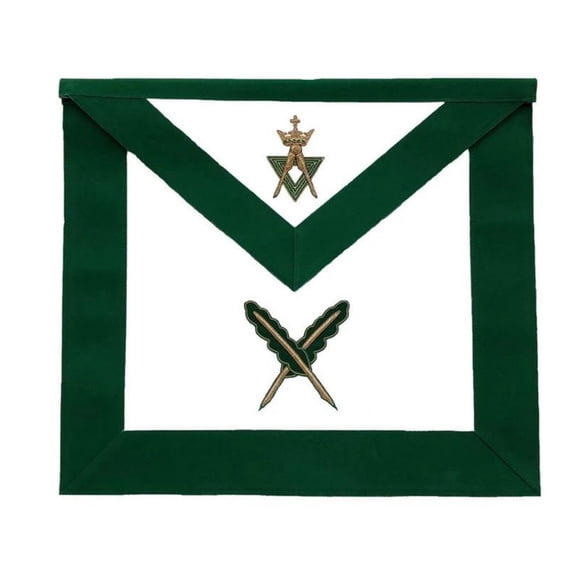 Secretary Allied Masonic Degrees Apron - Adjustable Green Velvet with Gold-Plated Snake Fitting