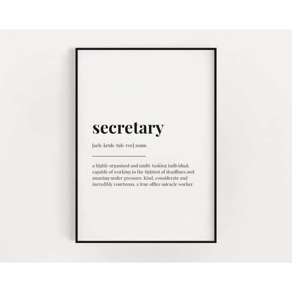 Secretary Definition Print, Wall Art Print, Definition Print, Quote Print, Typography Print, Text Print, Print Art, Secretary Home Decor #3681, Unframed Poster Size 8x12