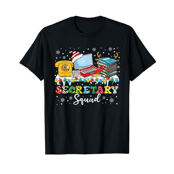 Secretary Squad Folder Santa Reindeer Xmas Lights Christmas T-Shirt