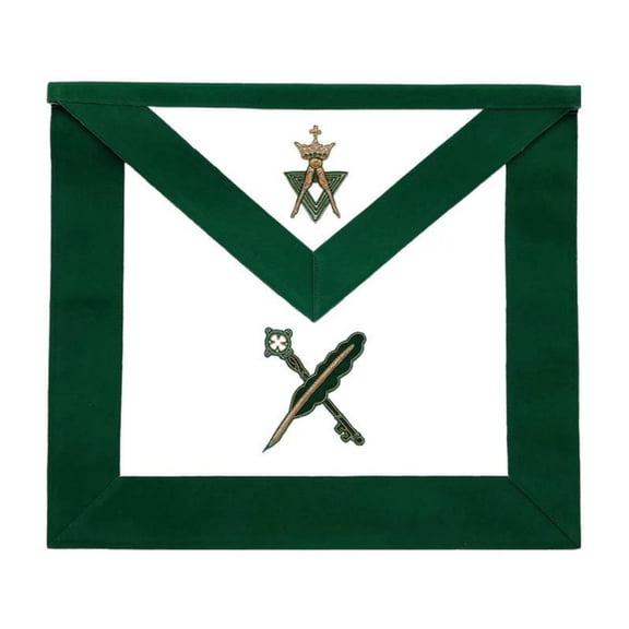 Secretary & Treasurer Allied Masonic Degrees Apron - Adjustable Green Velvet with Gold-Plated Snake Fitting