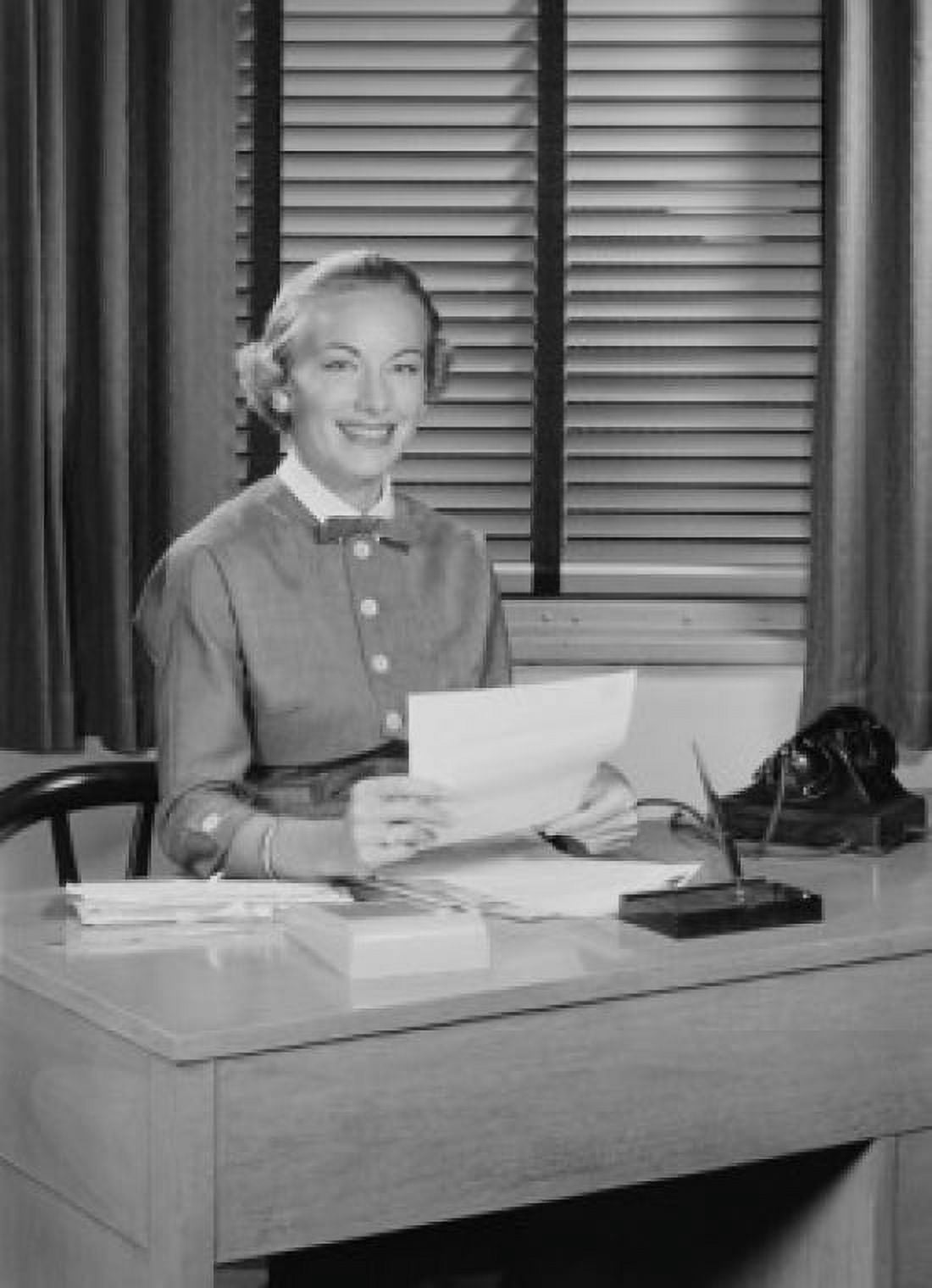 Secretary sitting at desk and reading letter Canvas Art - (18 x 24)