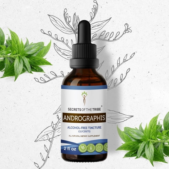 Secrets Of The Tribe Andrographis Tincture Dietary Supplement, Natural Herbal Extract for Seasonal Wellness Support, Andrographis (Andrographis paniculata) Dried Herb, Alcohol-Free Extract Drops 2 oz