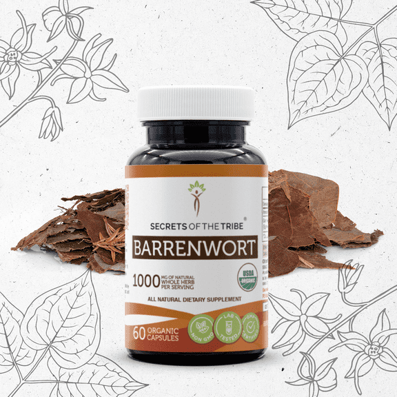 Secrets Of The Tribe Barrenwort Organic Capsules Dietary Supplement, Natural Herbal Capsules for Energy Support, Certified Organic Barrenwort (Horny goat weed, Epimedium Grandiflorum) Dried Leaf, 60
