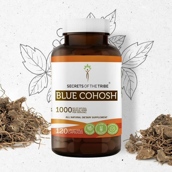 Secrets Of The Tribe Blue Cohosh Capsules Dietary Supplement, Natural Herbal Capsules for Female Wellness Support, Blue Cohosh (Caulophyllum Thalictroides) Dried Root, 120 Capsules