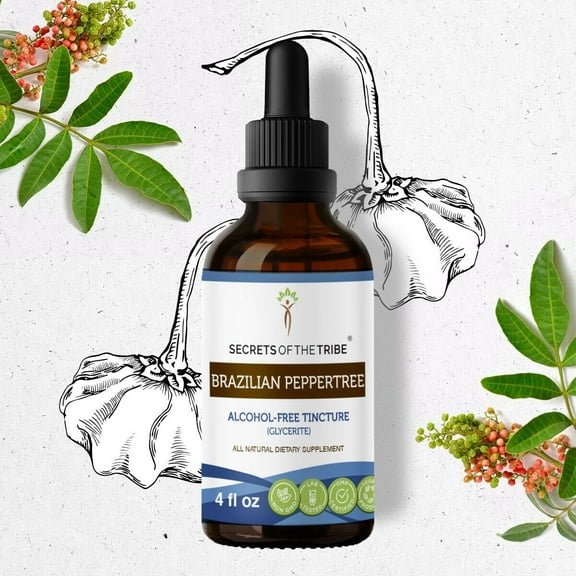 Secrets Of The Tribe Brazilian Peppertree Tincture Dietary Supplement, Natural Herbal Extract for Immune Support, Pink Peppercorn (Schinus terebinthifolius) Dried Fruit, Alcohol-Free Extract, 4 oz
