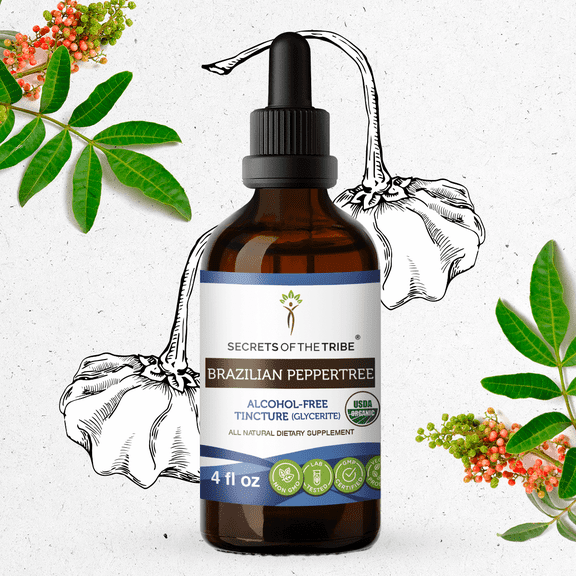 Secrets Of The Tribe Brazilian Peppertree Organic Dietary Supplement, Natural Herbal Tincture for Immune Support, Certified Organic Pink Peppercorn (Schinus terebinthifolius), Alcohol-Free, 4 oz