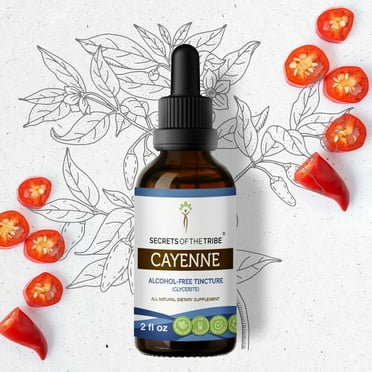 Secrets Of The Tribe Cayenne Tincture Dietary Supplement, Natural Herbal Extract for Digestive Support, Cayenne (Capsicum annuum) Dried Pepper, Alcohol-Free Extract, Drops 2 oz