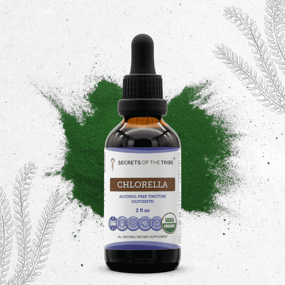 Secrets Of The Tribe Chlorella Organic Dietary Supplement, Natural Herbal Tincture Detox and Antioxidant Support, Certified Organic Chlorella (Chlorella pyrenoidosa) Algae, Alcohol-Free Extract 2 oz