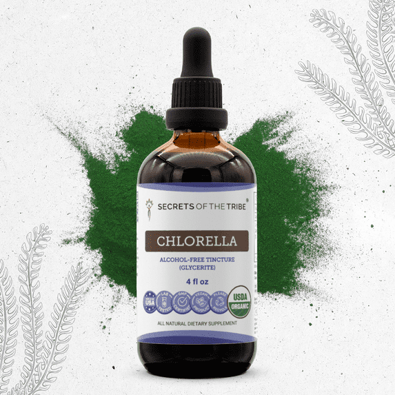 Secrets Of The Tribe Chlorella Organic Dietary Supplement, Natural Herbal Tincture Detox and Antioxidant Support, Certified Organic Chlorella (Chlorella pyrenoidosa) Algae, Alcohol-Free Extract 4oz