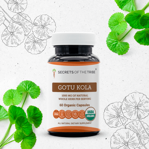 Secrets Of The Tribe Gotu Kola Organic Capsules Dietary Supplement, Natural Herbal Capsules for Cognitive Support, Certified Organic Gotu Kola (Centella Asiatica) Dried Herb, 60 Capsules