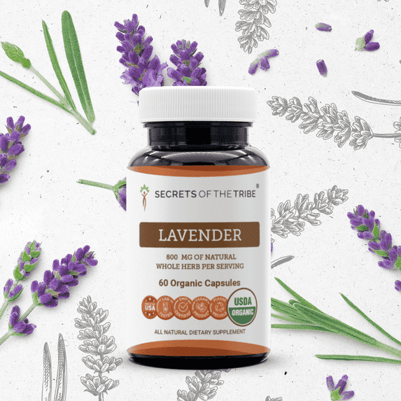 Secrets Of The Tribe Lavender Organic Capsules Dietary Supplement, Natural Herbal Capsules for Stress Support, Certified Organic Lavender (Lavandula x intermedia) Dried Flowers, 60 Capsules