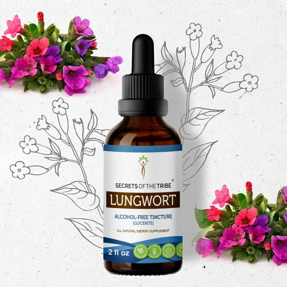 Secrets Of The Tribe Lungwort Tincture Dietary Supplement, Natural Herbal Extract for Respiratory Support, Lungwort (Pulmonaria officinalis) Dried Leaf, Alcohol-Free Extract, Drops 2 oz