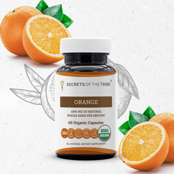 Secrets Of The Tribe Orange Organic Capsules Dietary Supplement, Natural Herbal Capsules for Immune System Support, Certified Organic Orange (Citrus Sinensis) Dried Peel, 60 Capsules