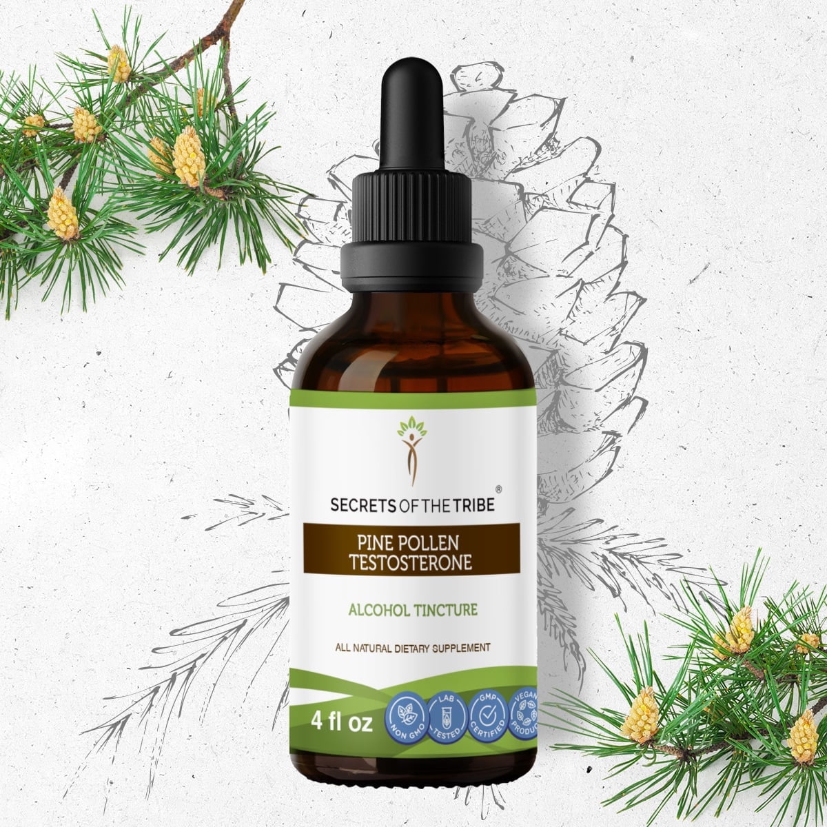 Secrets Of The Tribe Pine Pollen Testosterone Tincture Dietary ...