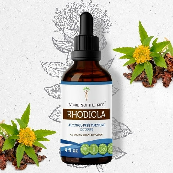 Secrets Of The Tribe Rhodiola Tincture Dietary Supplement, Natural Herbal Extract for Stress Support, Rhodiola (Rhodiola rosea) Dried Root, Alcohol-Free Extract, Drops 4 oz
