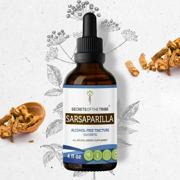 Secrets Of The Tribe Sarsaparilla Tincture Dietary Supplement, Natural Herbal Extract for Skin Support, Sarsaparilla (Hemidesmus indicus) Dried Root, Alcohol-Free Extract, Drops 4 oz