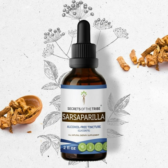 Secrets Of The Tribe Sarsaparilla Tincture Dietary Supplement, Natural Herbal Extract for Skin Support, Sarsaparilla (Hemidesmus indicus) Dried Root, Alcohol-Free Extract, Drops 2 oz