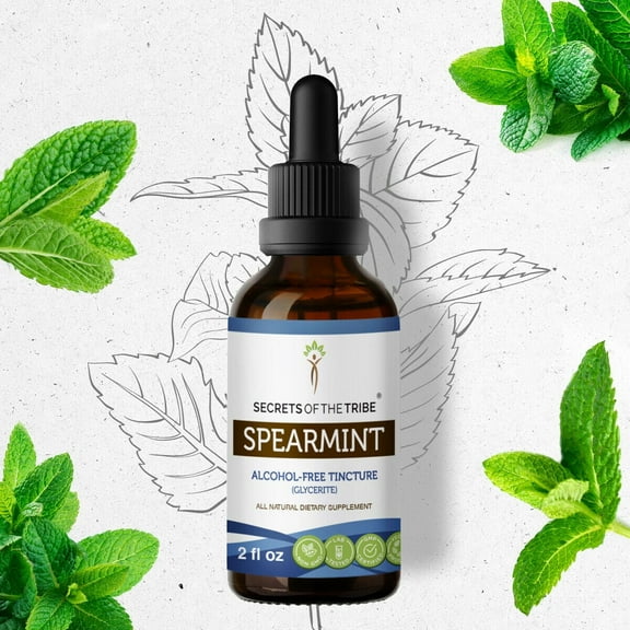Secrets Of The Tribe Spearmint Tincture Dietary Supplement, Natural Herbal Extract for Digestive Support, Spearmint (Mentha spicata) Dried Leaf, Alcohol-Free Extract, Drops 2 oz