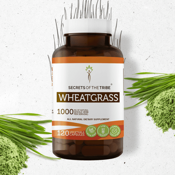 Secrets Of The Tribe Wheatgrass Capsules Dietary Supplement, Natural Herbal Capsules for Detox Support, Wheatgrass (Triticum aestivum) Dried Leaf, 120 Capsules