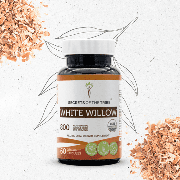 Secrets Of The Tribe White Willow Organic Capsules Dietary Supplement, Natural Herbal Capsules for Joint Comfort, Certified Organic White Willow (Salix alba) Dried Bark, 60 Capsules