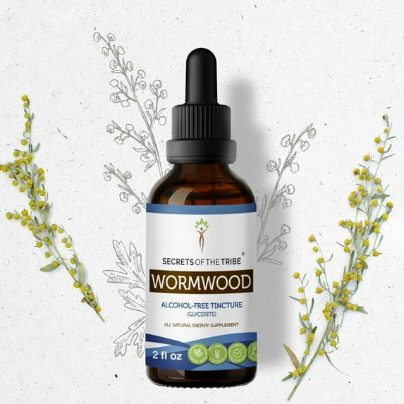 Secrets Of The Tribe Wormwood Tincture Dietary Supplement, Natural Herbal Extract for Digestive Support, Wormwood (Artemisia absinthium) Dried Herb, Alcohol-Free Extract, Drops 2 oz