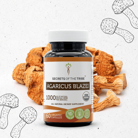 Secrets Of The Tribe Agaricus Blazei Organic Capsules Dietary Supplement, Natural Herbal Capsules for Immune Support, Certified Organic Agaricus blazei (Agaricus blazei) Dried Mushroom, 60 Capsules