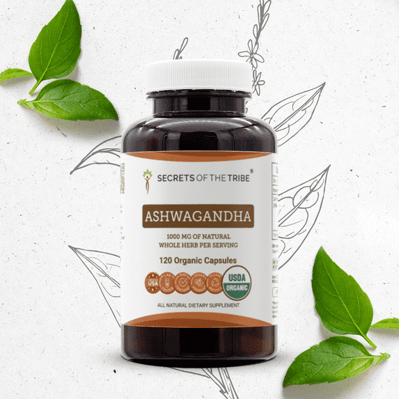 Secrets Of The Tribe Ashwagandha Organic Capsules Dietary Supplement, Natural Herbal Capsules for Stress Support, Certified Organic Ashwagandha (Withania somnifera) Dried Root, 120 Capsules