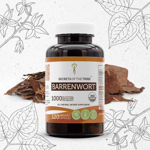 Secrets Of The Tribe Barrenwort Organic Dietary Supplement, Natural Herbal Capsules for Energy Support, Certified Organic Barrenwort (Horny goat weed, Epimedium Grandiflorum) Dried Leaf, 120 Capsules
