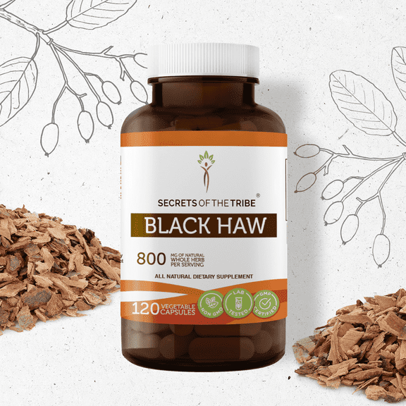 Secrets Of The Tribe Black Haw Capsules Dietary Supplement, Natural Herbal Capsules for Uterine Support, Black Haw (Viburnum Prunifolium) Dried Root Bark, 120 Capsules