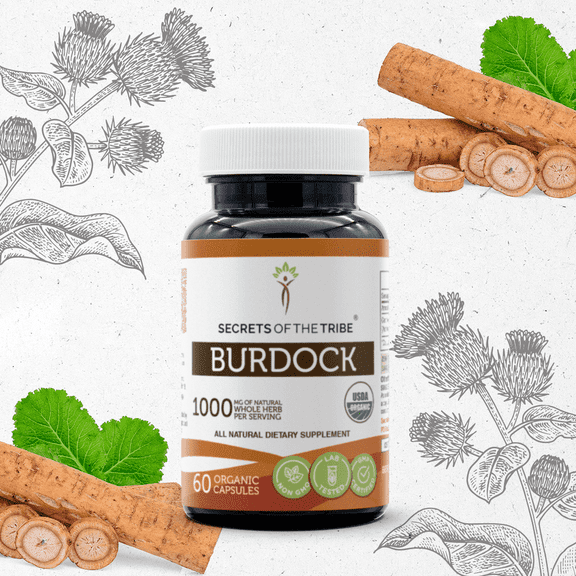 Secrets Of The Tribe Burdock Organic Capsules Dietary Supplement, Natural Herbal Capsules for Detox Support, Certified Organic Burdock (Arctium lappa) Dried Root, 60 Capsules