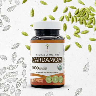 Secrets Of The Tribe Cardamom Organic Capsules Dietary Supplement, Natural Herbal Capsules for Digestive Support, Certified Organic Cardamom (Elettaria cardamomum) Dried Pod, 60 Capsules