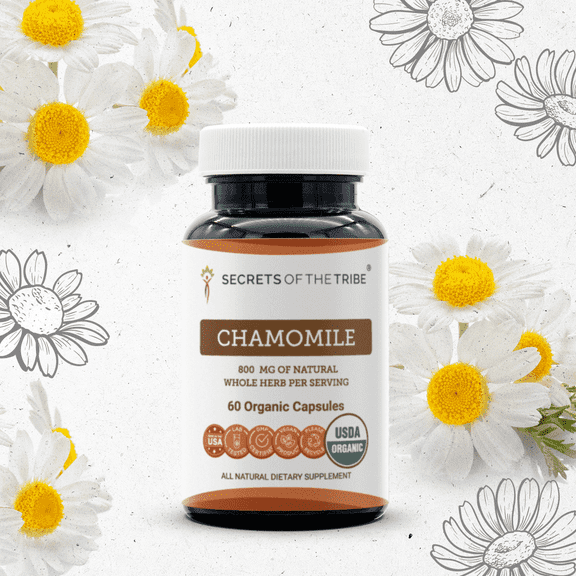 Secrets Of The Tribe Chamomile Organic Capsules Dietary Supplement, Natural Herbal Capsules for Digestive Support, Certified Organic Chamomile (Matricaria recutita) Dried Flower, 60 Capsules
