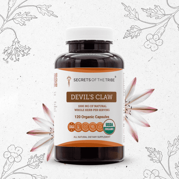 Secrets Of The Tribe Devil's Claw Organic Capsules Dietary Supplement, Natural Herbal Capsules for Joint Support, Certified Organic Devil's Claw Dried Root, 120 Capsules