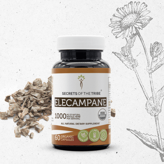 Secrets Of The Tribe Elecampane Organic Capsules Dietary Supplement, Natural Herbal Capsules for Respiratory Support, Certified Organic Elecampane (Inula Helenium) Dried Root, 60 Capsules