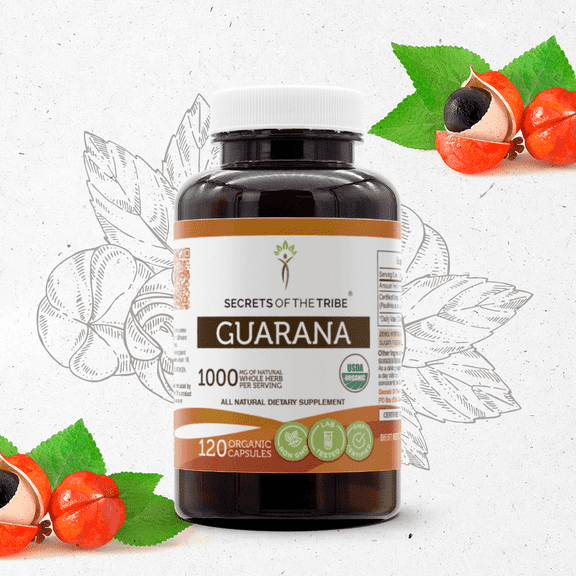 Secrets Of The Tribe Guarana Organic Capsules Dietary Supplement, Natural Herbal Capsules for Energy Support, Certified Organic Guarana (Paullinia cupana) Dried Seed, 120 Capsules