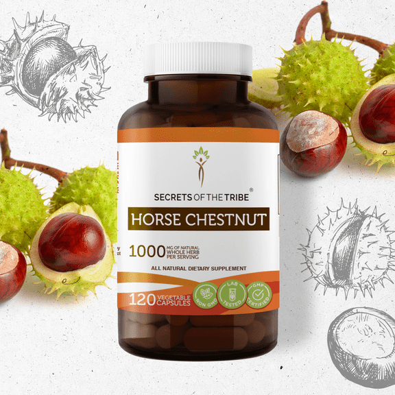 Secrets Of The Tribe Horse Chestnut Capsules Dietary Supplement, Natural Herbal Capsules for Circulatory Support, Horse Chestnut (Aesculus hippocastanum) Dried Nut, 120 Capsules