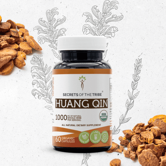 Secrets Of The Tribe Huang Qin Capsules, Organic Herbal Supplement for Immune Support, Huang Qin (Baikal Skullcap, Chinese Skullcap, Scutellaria baicalensis) Dried Root, 60 Capsules