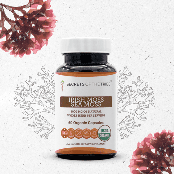 Secrets Of The Tribe Irish Moss/Sea Moss Organic Capsules Dietary Supplement, Natural Herbal Capsules for Immune Support, Certified Organic Irish Moss (Chondrus Crispus), 60 Capsules