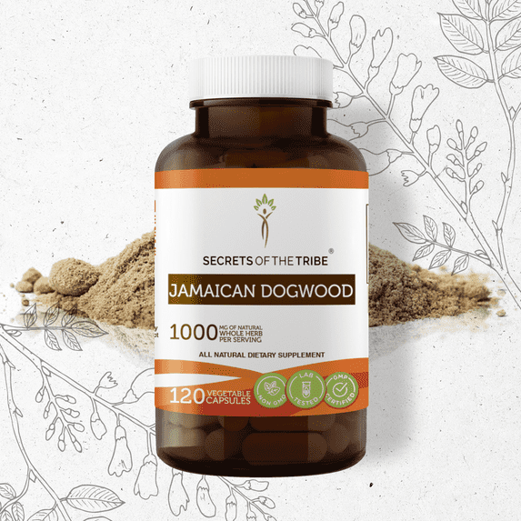 Secrets Of The Tribe Jamaican Dogwood Capsules Dietary Supplement, Natural Herbal Capsules for Calming Support, Jamaican Dogwood (Piscidia Piscipula) Dried Bark, 120 Capsules