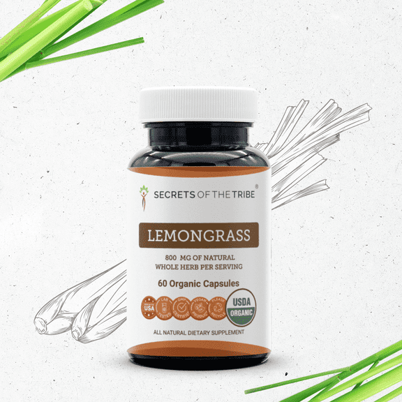 Secrets Of The Tribe Lemongrass Organic Capsules Dietary Supplement, Natural Herbal Capsules for Stress Support, Certified Organic Lemongrass (Cymbopogon citratus) Dried Stalk, 60 Capsules