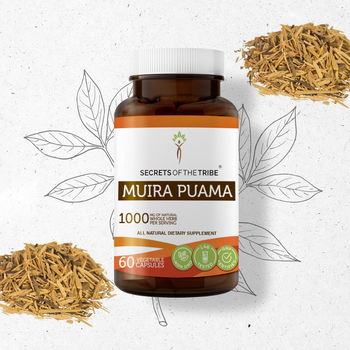 Secrets of the Tribe Muira Puama 60 Capsules, Wildcrafted Ptychopetalum