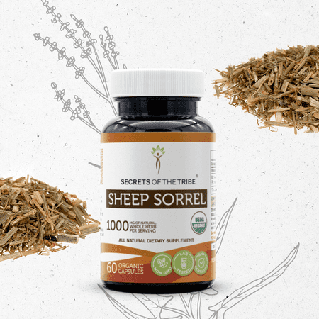 Secrets Of The Tribe Sheep Sorrel Organic Capsules Dietary Supplement, Natural Herbal Capsules for Digestive Support, Certified Organic Sheep Sorrel (Rumex Acetosella) Dried Herb, 60 Capsules