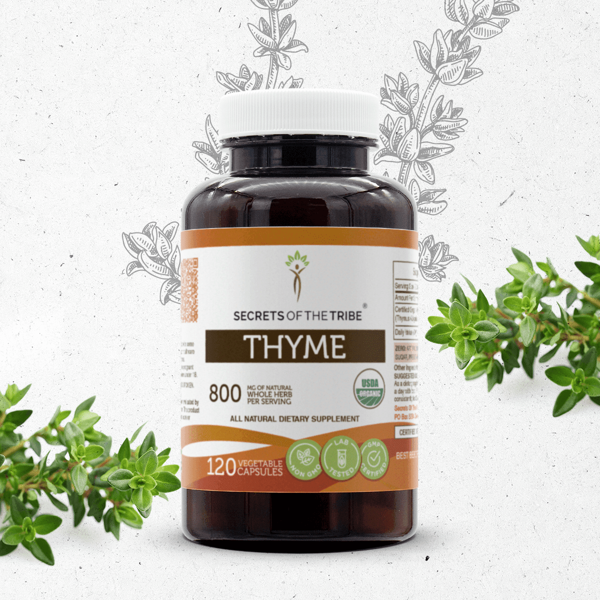 Secrets of the Tribe Thyme 120 Capsules, 400 mg, Organic Thyme (Thymus