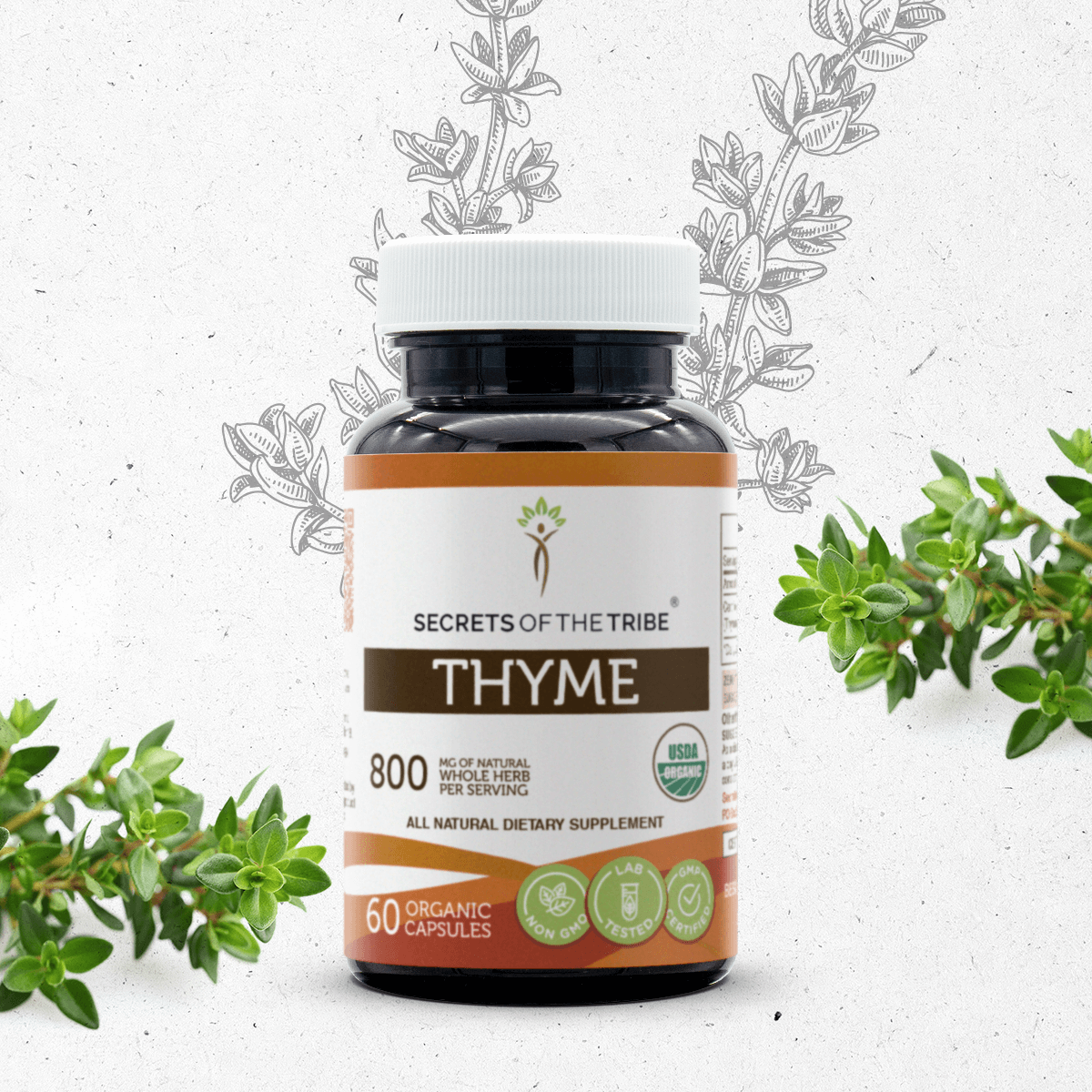 Secrets of the Tribe Thyme 60 Capsules, 400 mg, Organic Thyme (Thymus