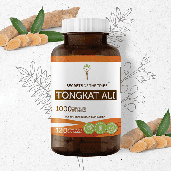 Secrets Of The Tribe Tongkat Ali Capsules Dietary Supplement, Natural Herbal Capsules for Energy and Vitality Support, Tongkat Ali (Eurycoma longifolia) Dried Root, 120 Capsules