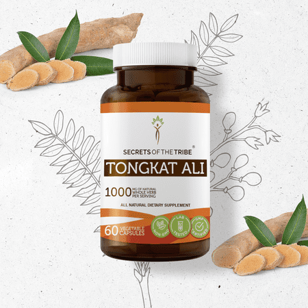 Secrets Of The Tribe Tongkat Ali Capsules Dietary Supplement, Natural Herbal Capsules for Energy and Vitality Support, Tongkat Ali (Eurycoma longifolia) Dried Root, 60 Capsules